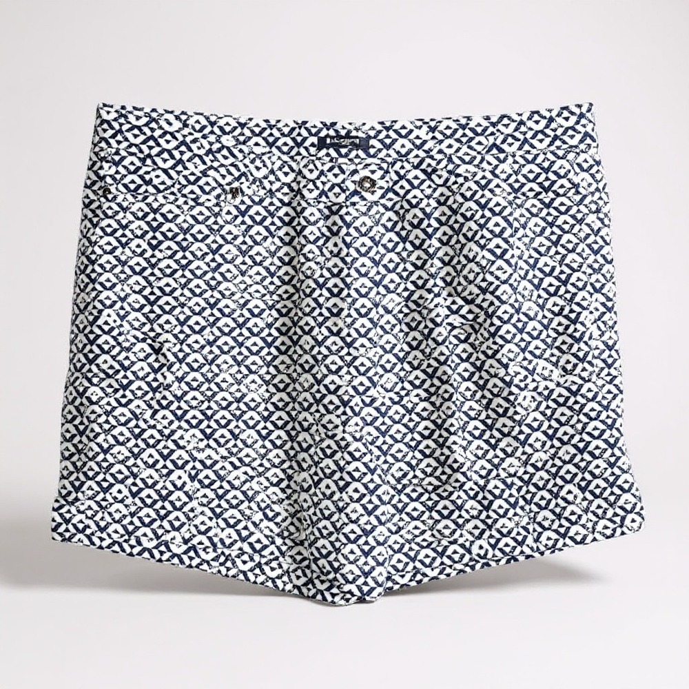 Architect Shorts Geometric Diamond Print Blue White Stretch Plus Size 20W